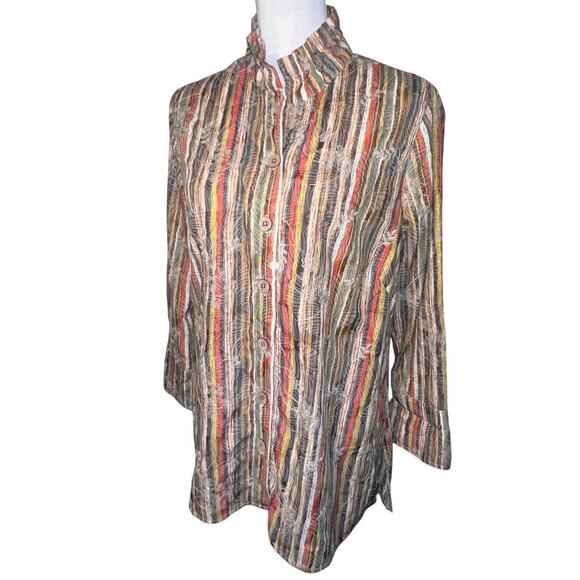 Multiples ladies M button front embroidered ruffle wire neck western Y2K blouse - Picture 6 of 9